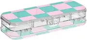 [Amooorous] Pink Green Checkerboard Designed Plastic Pencil Box Double-Deck Pens Case Boxes For Kids With Snap Lid
