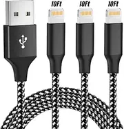 Bkayp iPhone Charger [Apple MFi Certified] 3Pack 10FT Lightning Cable Fast Charging Cord Nylon Braided Compatible with iPhone 14 13 12 11 X Xs 8 7 6 6s Pro Pro Max Plus Mini and More - (Black)