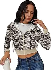Women's Zip Up Hoodies Cropped Cardigan Jacket Drawstring Hooded Sweatshirts Casual Long Sleeve Top…
