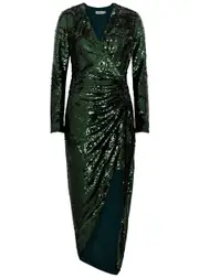 Jonathan Simkhai Emersyn Ruched Sequin Midi Dress - Dark Green - 6 (UK10 / S) 6 (UK10 / S)