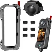Camera Cage for Insta360 X5, Aluminum Alloy Protective Case with Lens Cover and 6PCS Mic Wind Muffs, Silicone Lens Cover Action Camera Frame Insta 360 x5 Case Accessories, Quick-Release Aluminum Cage