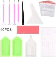 US Diamond Drawing Tool Kit Professional Diamond Drawing Tool Set with Drill Pens Rubber Blocks Diamond Bags Disk Plate Corrector Tweezers Label Stickers for Diamond Drawing Art(40 pieces)