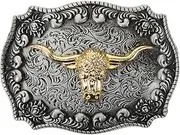 [Healeved] Men Western Style Ox Head Belt Buckle for Waist Belt Accessory Fits Belt Strap Unique Cowboy Design for Suits and Casual Wear