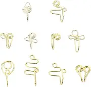 [LIFKOME] 10pcs False Nose Ring Nose Clip Rings Jewelry Faux Corkscrew Non-pierced Clips Nose Jewelries Nose Septum Ring Nose Adornments Nose Accessories Golden Stainless Steel