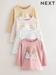 Pink/White 4 Pack Bunny Embroidered Long Sleeve T-Shirts (3mths-7yrs) (E65359) | $46 - $55