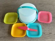 New Tupperware Kids' Play Cake Taker Carrier, Plates & Mini Server, Teal