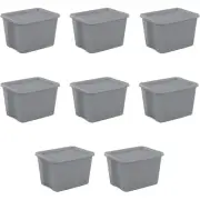 Sterilite 18 Gallon Tote Box Plastic, Gray, Set of 8