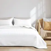 2pc Twin Solid Basketweave Quilt Bedding Set White - Isla Jade