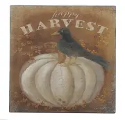 Happy Harvest Crow Pumpkin Fall Thanksgiving Sign Shelf Sitter Wall Art 5 x 5"
