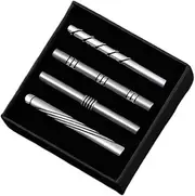 [WUSHAUALNS] Tie Clip Men's Formal Business Tie Clip Set Silver Striped Tie Clip Chrome Brushed Tie Clip