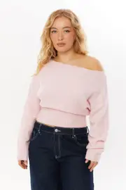 [Supré] Supré - Pippa Off Shoulder Knit Jumper - Gloss pink M GLOSS PINK