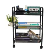 Mesh Wire 3 Tier Rolling Cart, Kitchen Storage Utility Cart, Black