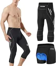 [MEETWEE] Men's 3/4 Cycling Shorts, Compression Cycling Shorts, Leggings, Cycling Trousers for Men, Elastic, Breathable, 3D Sponge Seat Padding Black