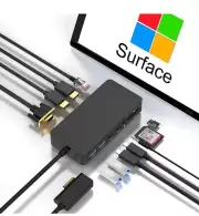 Surface Expansion Dock with Triple Displays Dual HDMI+VGA, 12 in 1 Surface Pro