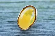 Baltic Amber Ring Yellow Cloudy Gold Plated Adjustable Natural Untreated 11.7 gr