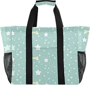 [sanluoli] Bag Foldable Tote Bag For Beach With Compartments Canvas Laundry Bag Travel, Mint Green Star Bow, 1 size