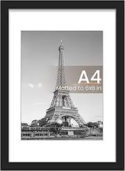 upsimples A4 Picture Frame, Display Pictures 6x8 with Mat or 8.3 x 11.7 Without, Wall Hanging Photo Frames, Black, 1 Pack