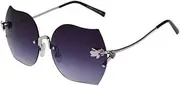 [HPIRME] Oversized Rimless Sunglasses Women Carve Flowers Sun Glasses UV400 Eyeglasses Lady Shades