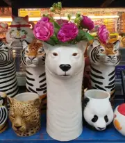 Tall Vase Pot Ceramic Polar Bear Head Figurine Flower Succulent Plant Home Decor