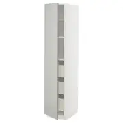 METOD / MAXIMERA high cabinet with drawers, white/Havstorp light grey, 40x60x200 cm