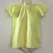 NWT J Crew Crewcut Girl Linen Blend Yellow Green Flutter Sleeve Shirt BQ634 XL
