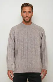 Ansett Sable Cable Crew Neck Wool Jumper