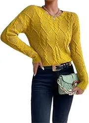 [DANCOLOR] Cable Knit Drop Shoulder Sweater Round Slim Fitting Knitwear Soft Winter Knit Autumn Knitted Pullover Warm Solid