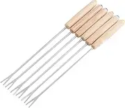 FLEXMAN 6Pcs Stainless Steel Fondue Forks, Easy to Clean Fondue Forks with Wooden Handle, Fondue Sticks, Cheese Fondue Sticks Smore Sticks for Picnics, Camping, Dinners, Party