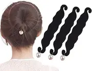 3 Pcs Magic Hair Bun Maker Black Foam Sponge Buns Shaper with Pearl Pendant Sponge Bun Twister Shaper Hair Donuts Ballet Bun Maker for Women Girls (Black, One size)