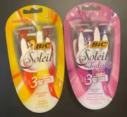 2 Bic Soleil Triple Blade Disposable Razors, Smoother Shave 4ct 3 Blade Each Pkg