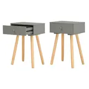 Verona Bedside Tables X2 Nightstand Retro Side Accent Table Drawers Grey Wood