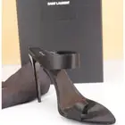 Saint Laurent Martha 110MM Pointed Toe Mule Sandals SZ 38 YSL Black Satin $1350