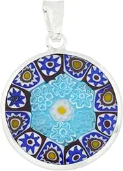 [Glass Of Venice] GlassOfVenice Murano Glass Millefiori Pendant in Silver Frame 3/4"