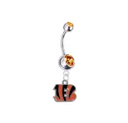 Cincinnati Bengals ORANGE CZ Silver Belly Button Navel Ring Piercing SHIPS TODAY