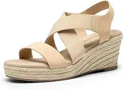 [DREAM PAIRS] Womens Platform Espadrilles Wedge Sandals, Slip on Elastic Ankle Strap Sandals for Women Casual Dressy Summer