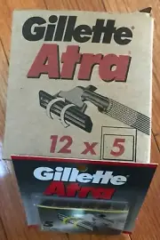 Vintage 1995 Gillette Atra Razor Blades No Lubricant Strip 60 Blades12 x 5 pack