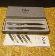 New 1999 Quill Lifetime Guarantee Black & Silver Ballpoint Pen & Pencil Set