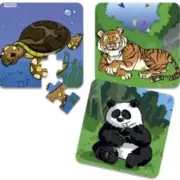 Jigsaw Puzzles x 3 (6 12 25 Pieces) Panda Turtle Tiger Kids Educational Toy BNIB