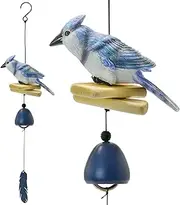 MrMrKura Bird Wind Chimes, Cardinal Wind Bell Pendent for Glory Mothers Love Gift Hanging Wind Chime with Feather Ornament for Bless Garden Backyard Home Decor (Blue)