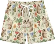 [RPLIFE] Boy Swim Shorts, Anti Chafe Swim Trunks Boys 2 T, Cute Squirrels Wildflowers Leaves