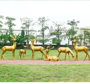 仿銅動物梅花鹿戶外玻璃鋼雕塑售樓部草坪花園林景觀小品裝飾擺件