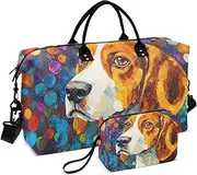 [YXYZRMY] Cute Dog Colorful Dots Travel Duffel Bag Gym Bag Sports Tote Bag with Multiple Interior Pockets Shoulder Weekender Bag for Women Men with Toiletry Bag 20.5”x 7.9”x 13.8”, Multi-Colored, one