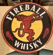 TWO Fireball Whisky Fire Dragon New Man Cave Metal Bar Signs 21" Garage Workshop
