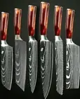 Chef Santoku Slicing Kiritsuke Nakiri Knife Set Stainless Steel Wood Handle Cut