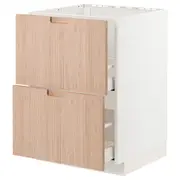 METOD / MAXIMERA base cab f sink+2 fronts/2 drawers, white/Fröjered light bamboo, 60x60x80 cm