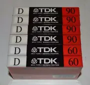 6) new TDK D 60-90 min 1988 vintage normal bias Tape for Cassette deck NOS