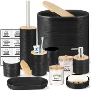 Bathroom Accessory Set-11Pcs Black Bathroom Accessories Set with Trash Can,So...