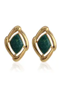 在飛比找ZALORA購物網優惠-Gold With Green Enamel Earring