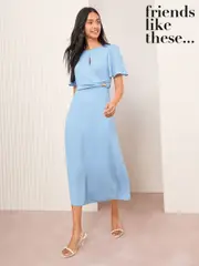 Friends Like These Blue Tulip Sleeve Wrap Front Tailored Dress (AY5680) | $113