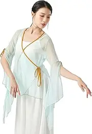 [Angcoco] Women's Chinese Traditional Slit Sleeves See-Through Chiffon Dance Cardigan Top